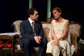 Thomas DiSalvo as Jim and Kathryn Barrett-Gaines as Amanda in Parlor Room Theater's production of Tennessee Williams' THE GLASS MENAGERIE